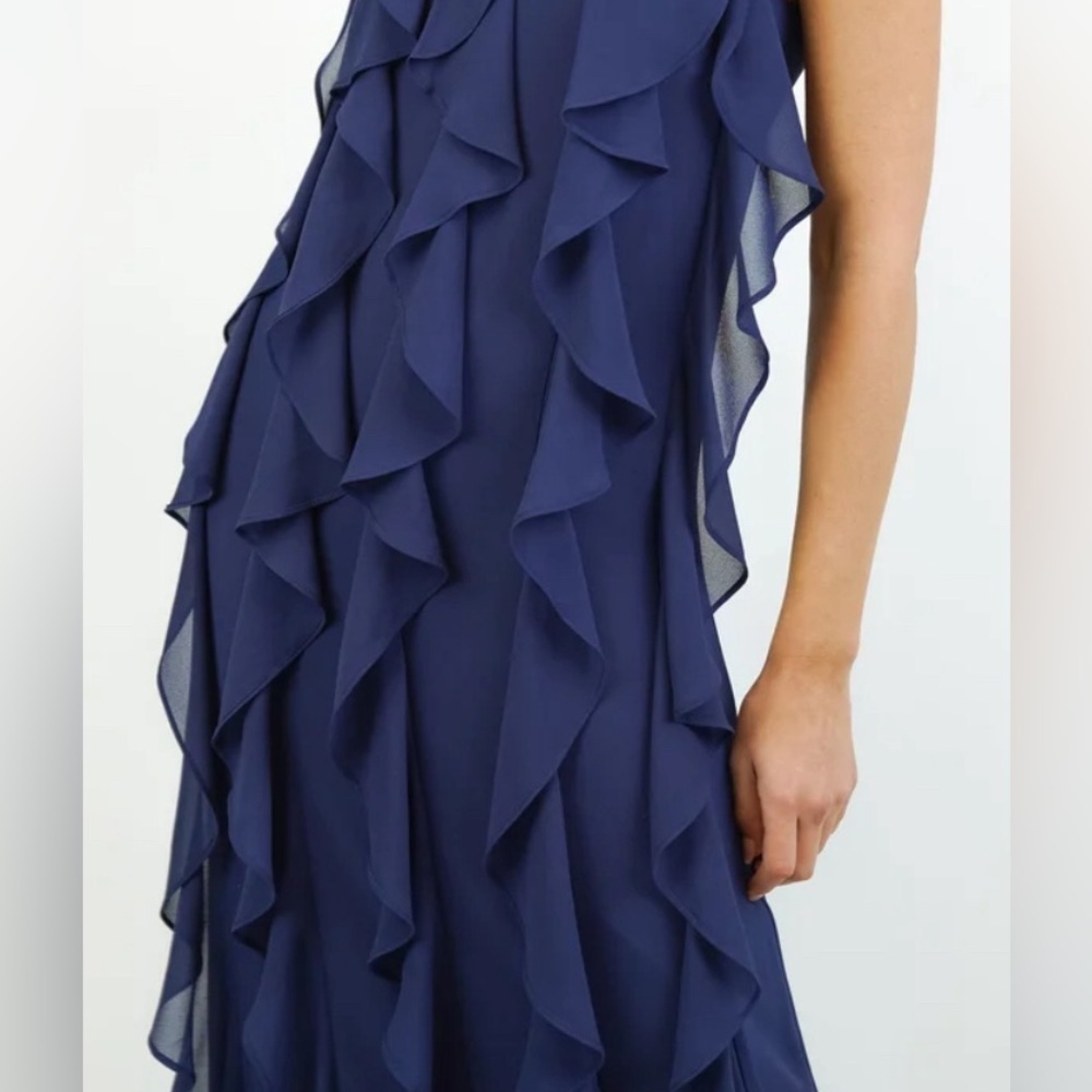 WHITE BY VERA WANG Sz 8 Vertical Ruffles Sheer Lined Knee Length Dress NEW